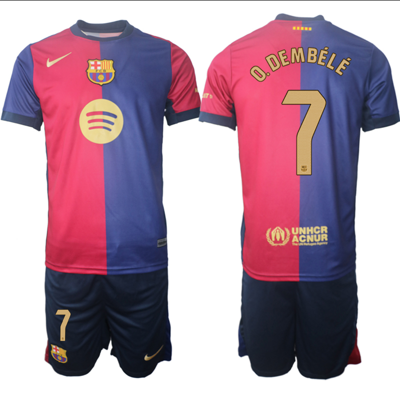 Men 2024-2025 Club Barcelona home Red blue #7 Soccer Jersey